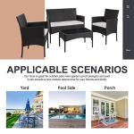 Shintenchi 4 Piece Outdoor Patio Furniture Sets, Small Wicker Patio Conversation Furniture Rattan Chair Set with Tempered Glass Coffee Table for Backyard Porch Garden Poolside Balcony,Black