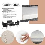 Shintenchi 4 Piece Outdoor Patio Furniture Sets, Small Wicker Patio Conversation Furniture Rattan Chair Set with Tempered Glass Coffee Table for Backyard Porch Garden Poolside Balcony,Black