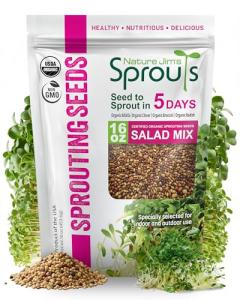 Nature Jims Sprouts Salad Sprout Mix - Organic Salad Mix for Growing - Non-GMO Microgreen Seeds - Healthy Broccoli, Alfalfa, Radish, Clover Sprouting Seeds Variety Mix - Microgreens Growing 1lb