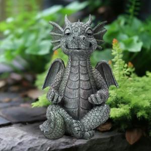 UTTCMK Garden Dragon Statue Decor - Meditation Dragon Sculpture Figurine Outdoor Decoration, Zen Yoga Garden Art Sculpture for Patio Lawn Yard Balcony Indoor Decor(Hands Flat)