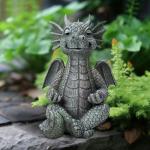 UTTCMK Garden Dragon Statue Decor - Meditation Dragon Sculpture Figurine Outdoor Decoration, Zen Yoga Garden Art Sculpture for Patio Lawn Yard Balcony Indoor Decor(Hands Flat)