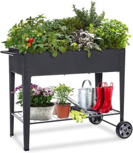 FOYUEE Raised Planter Box with Legs Outdoor Elevated Garden Bed On Wheels for Vegetables Flower Herb Patio