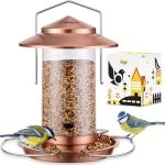 iBorn Bird Feeder Metal Squirrel Chew-Proof Bird Feeders for Outdoors Hanging Outside for Cardinal, Holds 1.5LB Seed with 3 Perchs, Brushed Copper (Seed is not Included)
