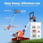 Electric Weed Wacker String Trimmer: 21V Cordless Weed Eater and Edger Battery Powered, 2 in 1 Lawn Tool with 12" Cutting Width, 2 x 2.0Ah Batteries and Charger Included, Eco Friendly Grass Cutter
