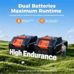 Electric Weed Wacker String Trimmer: 21V Cordless Weed Eater and Edger Battery Powered, 2 in 1 Lawn Tool with 12" Cutting Width, 2 x 2.0Ah Batteries and Charger Included, Eco Friendly Grass Cutter