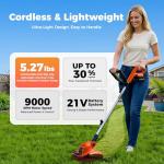 Electric Weed Wacker String Trimmer: 21V Cordless Weed Eater and Edger Battery Powered, 2 in 1 Lawn Tool with 12" Cutting Width, 2 x 2.0Ah Batteries and Charger Included, Eco Friendly Grass Cutter