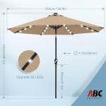 ABCCANOPY Outdoor 11FT Solar Led Patio Umbrellas with 32LED Lights (Tan)