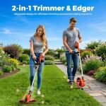 Electric Weed Wacker String Trimmer: 21V Cordless Weed Eater and Edger Battery Powered, 2 in 1 Lawn Tool with 12" Cutting Width, 2 x 2.0Ah Batteries and Charger Included, Eco Friendly Grass Cutter
