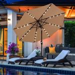ABCCANOPY Outdoor 11FT Solar Led Patio Umbrellas with 32LED Lights (Tan)
