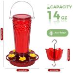 Zamelane Glass Hummingbird feeders for Outdoors 2pack-14Ounces，5 Feeding Ports Hummingbird Feeder,Wide Mouth for Easy Filling/Cleaning，Hanging for Garden Backyard Decor, Includes Ant Moat (Red)