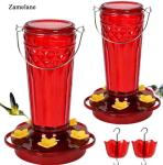Zamelane Glass Hummingbird feeders for Outdoors 2pack-14Ounces，5 Feeding Ports Hummingbird Feeder,Wide Mouth for Easy Filling/Cleaning，Hanging for Garden Backyard Decor, Includes Ant Moat (Red)