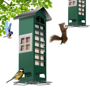Bird Feeder Squirrel Proof Gravity Protection- Blue Jay Metal Bird Feeders for Outside Hanging - Mesh Cardinal Wild Bird Feeders Birdhouse, 2.5LB Capacity