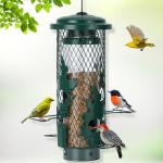 Gbekery Squirrel Proof Bird Feeder for Outdoors Hanging, Metal Mesh Bird Feeder for Outsides with Gravity Protection for Small Birds, Weatherproof and Durable, Green