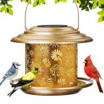 Solar Bird Feeders for Outdoors, Weatherproof Metal Bird Feeder with Fireworks Pattern for Christmas Decoration, Hanging Birdfeeder Lantern for Courtyard Garden Outside