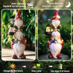 twinbling Christmas Gnome Statue with Solar Lights Garden Sculptures Funny Triple Gnome Outdoor Patio Lawn Yard Balcony Home Decor Birthday Gift for Woman Grandma 12 in Garden Gnome