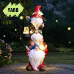 twinbling Christmas Gnome Statue with Solar Lights Garden Sculptures Funny Triple Gnome Outdoor Patio Lawn Yard Balcony Home Decor Birthday Gift for Woman Grandma 12 in Garden Gnome