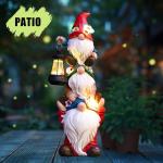 twinbling Christmas Gnome Statue with Solar Lights Garden Sculptures Funny Triple Gnome Outdoor Patio Lawn Yard Balcony Home Decor Birthday Gift for Woman Grandma 12 in Garden Gnome