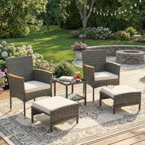 5-Piece Gray Wicker Patio Furniture Set