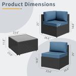 SUNLEI 5 Piece Patio Furniture Sets, Low Back All-Weather Rattan Sectional Sofa with Tea Table&Washable Couch Cushions, Patio Furniture Sets, Black Rattan