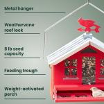 Perky-Pet Squirrel-Be-Gone II Country House Bird Feeder with Weathervane - 8 lb Seed Capacity - Squirrel Proof Wild Bird Feeder for Outdoors - Durable Construction - Rustic Outdoor Decor - 338, Red