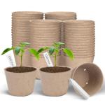 ARGCONNER Peat Pots, 60 Pack Plant Starter Round Nursery Pot with Drainage Holes, Garden Germination Seedling Pots with 30 Plant Labels (4 Inch)