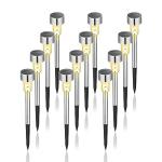 GIGALUMI Solar Lights Outdoor Waterproof, 12 Pack, Stainless Steel LED Solar Garden Lights for Patio, Lawn, Yard and Landscape, Garden Decor Patio Decor,Warm White
