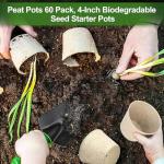 ARGCONNER Peat Pots, 60 Pack Plant Starter Round Nursery Pot with Drainage Holes, Garden Germination Seedling Pots with 30 Plant Labels (4 Inch)