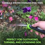 Garden Guru Stainless Steel Hand Rake Soil Tiller with Ergonomic Handle, Great for Gardening, Cultivating, Loosening Soil & Spreading Mulch