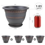 Usocik 10 Inch 4 Pack Large Plant Pots, Plastic Flower Pot for Indoor & Outdoor with Drainage Holes & Saucer, Plaid Pattern Planters Garden Pots for Herbs