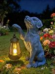 YODY Garden Statues Outdoor Garden Decor: Dog Statue with Solar Lantern for Yard Art Lawn Ornaments Porch Patio Balcony Home House - Birthday Gifts for Grandma Mom Women