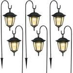 Dynaming 6 Pack Solar Hanging Lights Outdoor, Solar Powered Garden Decorative Lanterns with 6 x 38 Inch Shepherd Hooks, Waterproof Landscape Lighting for Lawn Patio Yard Pathway Driveway, Warm White