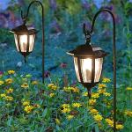 Dynaming 6 Pack Solar Hanging Lights Outdoor, Solar Powered Garden Decorative Lanterns with 6 x 38 Inch Shepherd Hooks, Waterproof Landscape Lighting for Lawn Patio Yard Pathway Driveway, Warm White