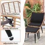 KROFEM 5 Piece Wicker Bistro Patio Conversation Furniture Set, Includes 2 Chairs, 2 Ottomans, and Side Table, Ideal for Porch, Balcony, Deck, Backyard, Natural