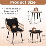 KROFEM 5 Piece Wicker Bistro Patio Conversation Furniture Set, Includes 2 Chairs, 2 Ottomans, and Side Table, Ideal for Porch, Balcony, Deck, Backyard, Natural