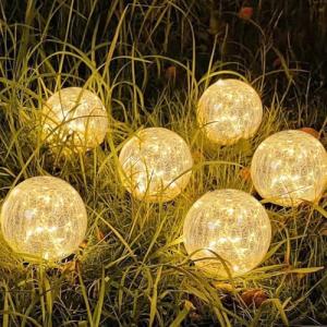 SyouHome Solar Garden Lights Outdoor Waterproof, 6 Pack LEDs Cracked Glass Ball Light, Ground Landscape Garden Decor, Solar Globe Decorative for Pathway/Patio/Lawn/Yard, 3.9"