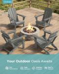 Ciokea Folding Adirondack Chair Wood Texture, Patio Chair Weather Resistant, Plastic Fire Pit Chair with Cup Holder, for Lawn Outdoor Porch Garden Backyard Deck (Grey)