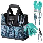 WORKPRO 5PCS Garden Tool Set, Aluminum Heavy Duty Gardening Tool Set with Garden Tool Bag, Outdoor Garden Hand Tools, Floral Blue