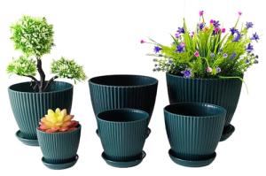 Set of 6 Dark Green Plant Pots with Drainage
