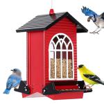 Gbekery Squirrel Proof Bird Feeder for Outdoors,5LB Large Capacity,Metal Wild Bird Seed Feeder with Bilateral Weight-Activated Perches for Outside Hanging,Finch,Cardinal,Blue Jay,Garden Decoration,Red