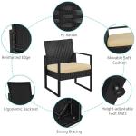 Yaheetech 3 Pieces Rattan Bistro Set, Indoor/Outdoor Wicker Patio Modern Conversation Furniture, 2 Chairs & Tempered Glass Coffee Table for Garden, Balcony, Backyard, Poolside, Black/Khaki