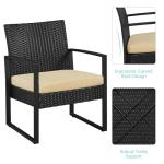 Yaheetech 3 Pieces Rattan Bistro Set, Indoor/Outdoor Wicker Patio Modern Conversation Furniture, 2 Chairs & Tempered Glass Coffee Table for Garden, Balcony, Backyard, Poolside, Black/Khaki