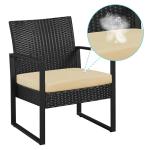 Yaheetech 3 Pieces Rattan Bistro Set, Indoor/Outdoor Wicker Patio Modern Conversation Furniture, 2 Chairs & Tempered Glass Coffee Table for Garden, Balcony, Backyard, Poolside, Black/Khaki