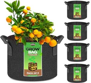 5 Gallon Grow Bags - 5 Pack for Plants