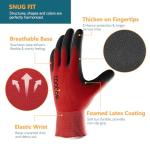 COOLJOB Gardening Gloves for Men, 2 Pairs Breathable Rubber Coated for Garden Weeding Landscaping, Outside Work for Lawn Yard, Men's Large Size, Black & Red