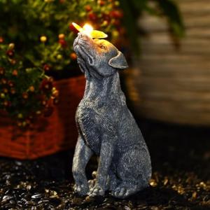 Solar Garden Dog Figurine with Butterfly Decoration