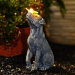 Solar Garden Dog Figurine with Butterfly Decoration