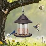 Bird Feeders for Outdoors, Hanging Metal Roof Bird Feeder with 2LB Clear Tube Seed Capacity for Viewing Cardinal Finch, Wild Birdfeeders for Outside Garden Yard Decoration