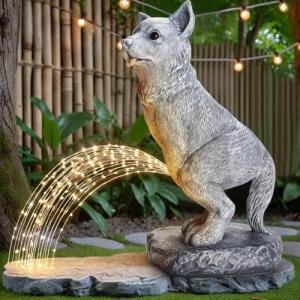 VOFSTAND Garden Statues Dog Statue with Solar LED Light, Ideal Gifts for Friends or Family's Birthday, Outdoor Decorations for Yard