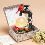 Solar Bird Garden Decor with Crackle Globe