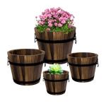 Adnee 4 Pack Wooden Whiskey Barrel Planters - 4 Sizes Wooden Bucket Barrel Garden Planters Set - Rustic Flower Planters Pots Container for Indoor Outdoor Garden Home Plants(4.7",6.1",7.1",9")